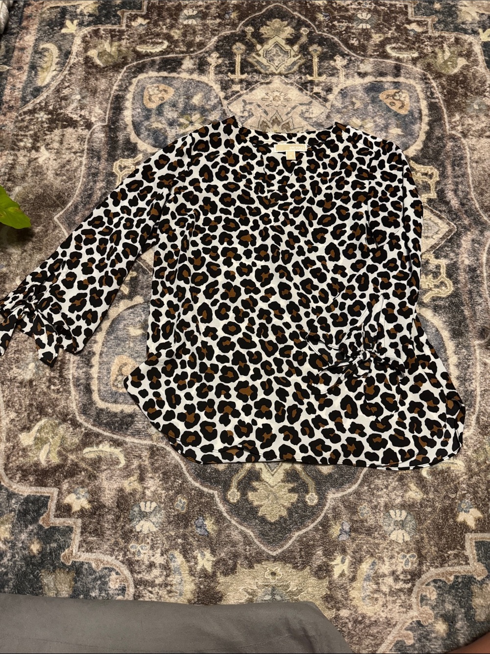 Michael Kors Leopard Print V-Neck Blouse